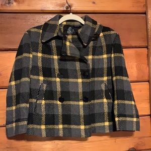 Yellow and Grey Cropped Wool Plaid Blazer